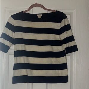 J. Crew Black and White Striped Scoop Neck Sweater